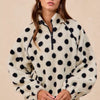 BiBi Polka Dot Sherpa Half Zip Up Top with Side Pocket - IVORY/BLACK