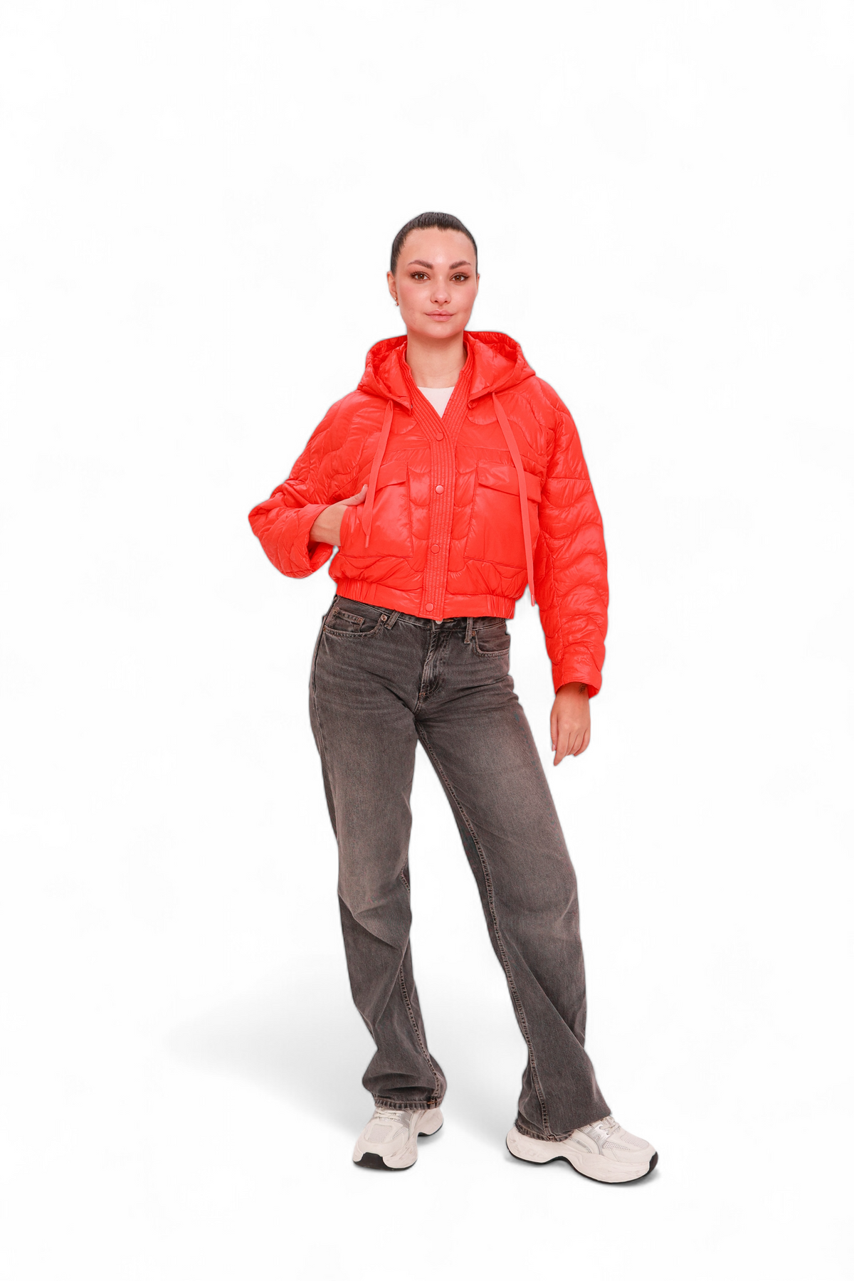 Lexi cropped coral jacket by Alaska® Outerwear Company with a stylish, structured silhouette