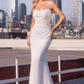 Ladivine 7434W Strapless Chiffon Fitted Off-White Dress