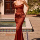 Ladivine 7438 Strapless Long Fitted Satin Two Piece Gown
