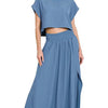 Zenana Heavy Woven Span Crop Tee & Skirt Set - DUSTY BLUE