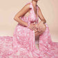 Ladivine 7442 Dress Tie Strap A-Line Floral Printed Skirt