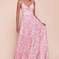 Ladivine 7444 Dress A-Line Soft Satin Print Dress