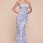 Ladivine 7445 Dress Strapless Floral Printed Fitted Soft Satin Dress