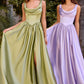 Ladivine 7446 A-Line Fitted Bodice Cowl Neckline Satin Dress