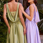 Ladivine 7446 A-Line Fitted Bodice Cowl Neckline Satin Dress