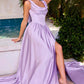 Ladivine 7446 A-Line Fitted Bodice Cowl Neckline Satin Dress