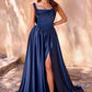 Ladivine 7446 A-Line Fitted Bodice Cowl Neckline Satin Dress