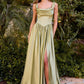 Ladivine 7446 A-Line Fitted Bodice Cowl Neckline Satin Dress
