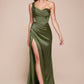 Ladivine 7448 Dress Long One Shoulder Satin Corset Gown