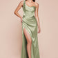 Ladivine 7448 Dress Long One Shoulder Satin Corset Gown