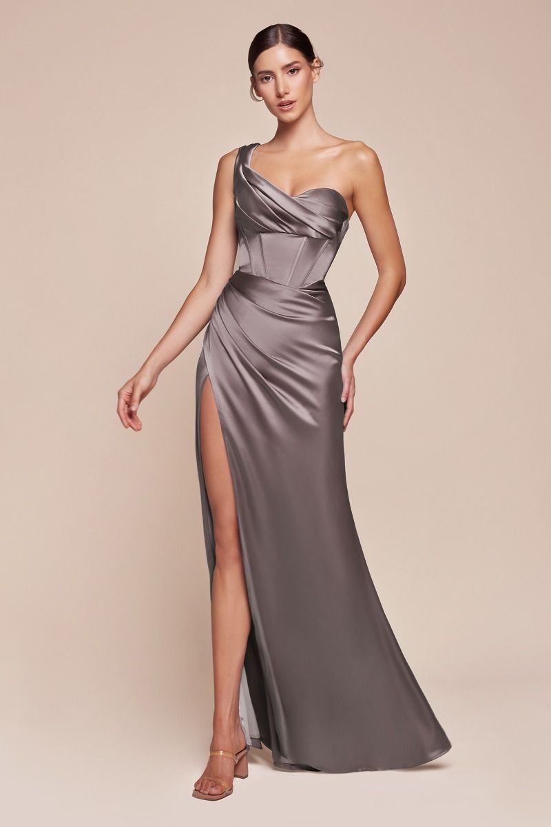One Shoulder Satin Corset Gown 2 - Farnelli
