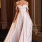 Ladivine 7449W A-Line Fitted Bodice Off the Shoulder Satin Wedding Dress