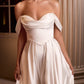 Ladivine 7449W A-Line Fitted Bodice Off the Shoulder Satin Wedding Dress