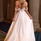 Ladivine 7449W A-Line Fitted Bodice Off the Shoulder Satin Wedding Dress