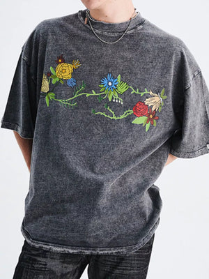 Men's Embroidered Round Neck Short Sleeve T-Shirt - Farnelli