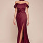 CLEARANCE - Ladivine 7452 Dress Off the Shoulder Sage Green Satin Gown (Size 10)