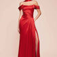 CLEARANCE - Ladivine 7452 Dress Off the Shoulder Sage Green Satin Gown (Size 10)
