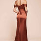 CLEARANCE - Ladivine 7452 Dress Off the Shoulder Sage Green Satin Gown (Size 10)