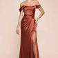 CLEARANCE - Ladivine 7452 Dress Off the Shoulder Sage Green Satin Gown (Size 10)