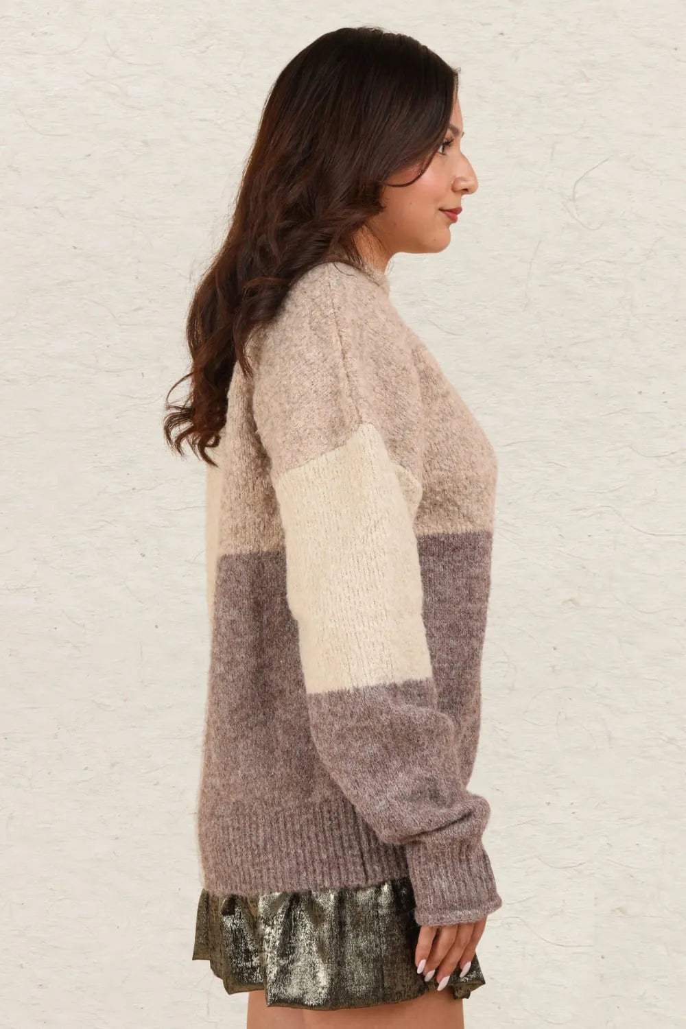 VERY J Color Block Mock Neck Drop Shoulder Sweater - Farnelli