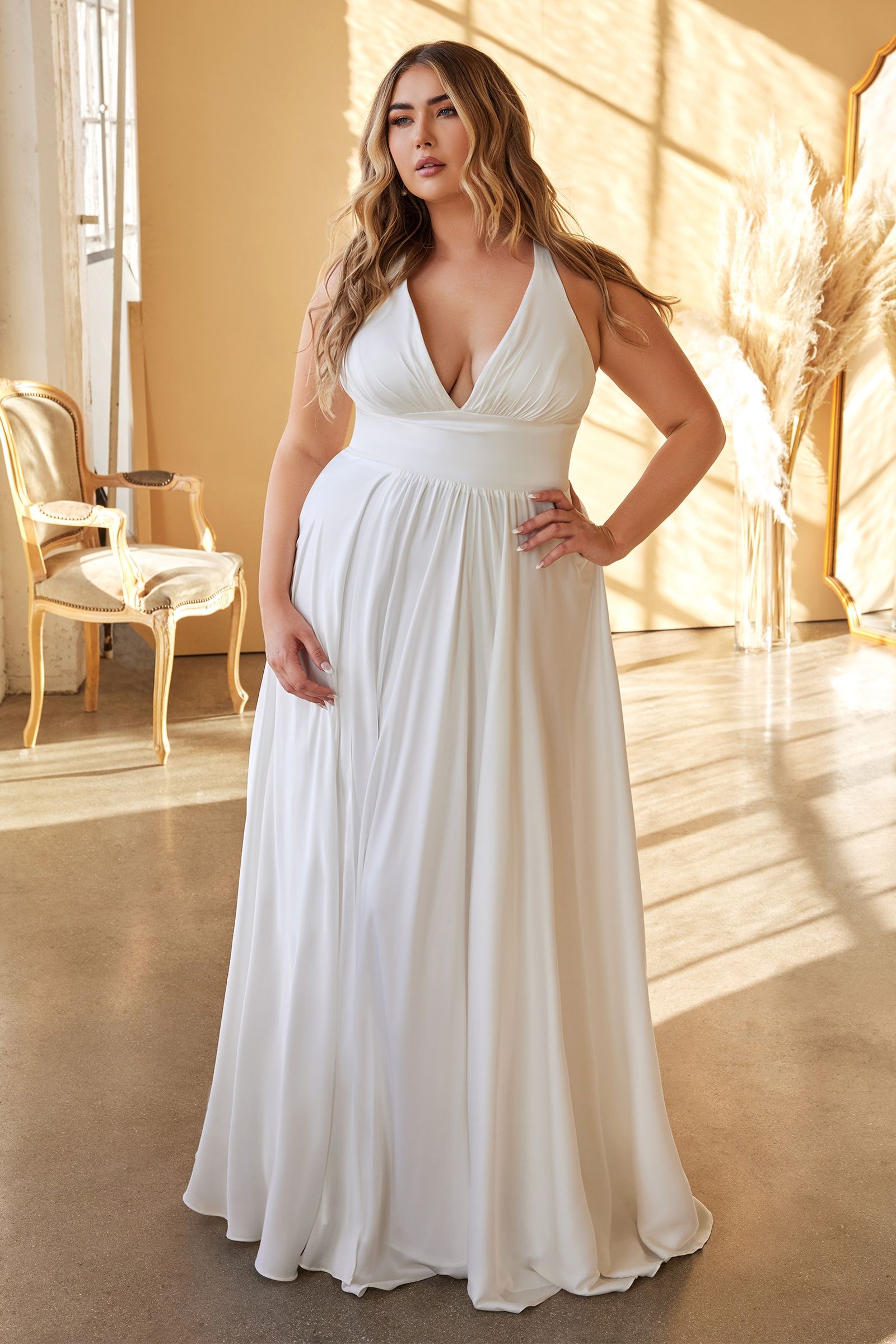 Plus Size Classic Soft Satin A-Line Dress - Farnelli