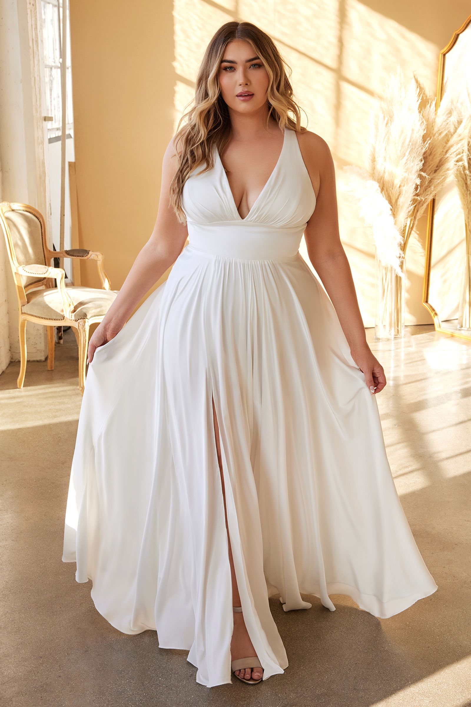 Plus Size Classic Soft Satin A-Line Dress - Farnelli