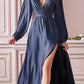 Cinderella Divine 7475 Long Split Blouson Sleeve Formal Dress Thigh Split