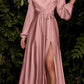 Cinderella Divine 7475 Long Split Blouson Sleeve Formal Dress Thigh Split