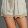 Umgee Full Size Color Blocked Scalloped Hem Shorts Plus Size - OATMEAL
