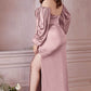 Cinderella Divine 7482C Long Sleeve Off the Shoulder Soft Satin Fitted Dress