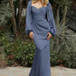 Cinderella Divine 7482 Long Sleeve Off the Shoulder Soft Satin Fitted Dress