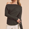 Aemi + Co One Shoulder Long Sleeve Knit Top - Black