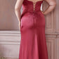 Cinderella Divine 7484C Plus Size Off the Shoulder Corset Satin Formal Gown
