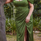 Cinderella Divine 7484 Long Off the Shoulder Corset Satin Formal Gown