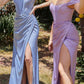 Cinderella Divine 7484 Long Off the Shoulder Corset Satin Formal Gown