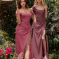 Cinderella Divine 7484 Long Off the Shoulder Corset Satin Formal Gown