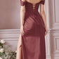 Cinderella Divine 7484 Long Off the Shoulder Corset Satin Formal Gown