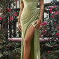 Cinderella Divine 7484 Long Off the Shoulder Corset Satin Formal Gown
