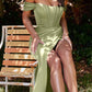 Cinderella Divine 7484 Long Off the Shoulder Corset Satin Formal Gown