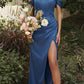 Cinderella Divine 7484C Plus Size Off the Shoulder Corset Satin Formal Gown
