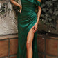 Cinderella Divine 7488 Long Column Satin Formal Dress Gathered