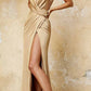 Cinderella Divine 7489C Floor Length Fitted V-Neckline Illusion Side Cut Outs