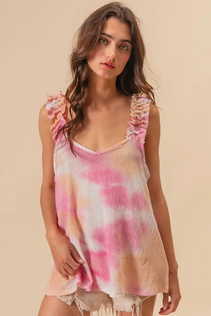 BiBi Tie Dye Printed Textured Woven with Ruffled - Farnelli