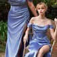CLEARANCE - Cinderella Divine 7492 Off the Shoulder Sage Green Satin Gown (Size 8)