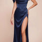 Ladivine 7492 Satin Off the Shoulder Corset Satin Formal Gown
