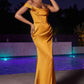 CLEARANCE - Cinderella Divine 7492 Off the Shoulder Sage Green Satin Gown (Size 8)