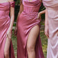 Ladivine 7492 Satin Off the Shoulder Corset Satin Formal Gown