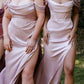 CLEARANCE - Cinderella Divine 7492 Off the Shoulder Sage Green Satin Gown (Size 8)