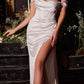 Ladivine 7492W Satin Off The Shoulder Corset Off White Gown